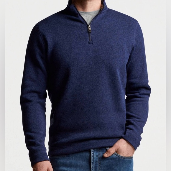 $158 NWT Peter Millar Crown Sweater Fleece Quarter Zip Small Navy Blue MF22K60 - Picture 2 of 9